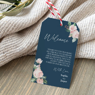 Étiquettes-cadeau Blush Floral Navy Destination Mariage Bienvenue