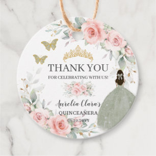 Étiquettes Cadeau Blush Floral Sage Vert Or Quinceanera Sweet 16
