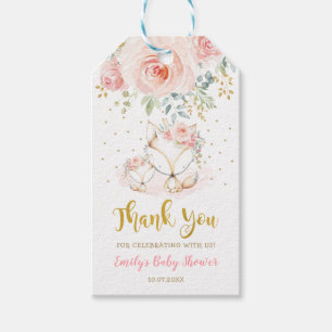 Étiquettes-cadeau Blush Gold Floral Boho Fox Baby shower Merci