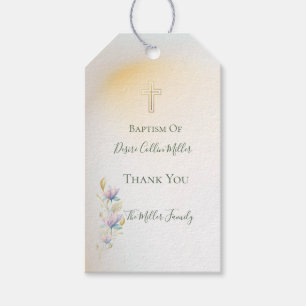 Étiquettes-cadeau Blush & Lilac Floral, Gold Cross Baptiser étiquett