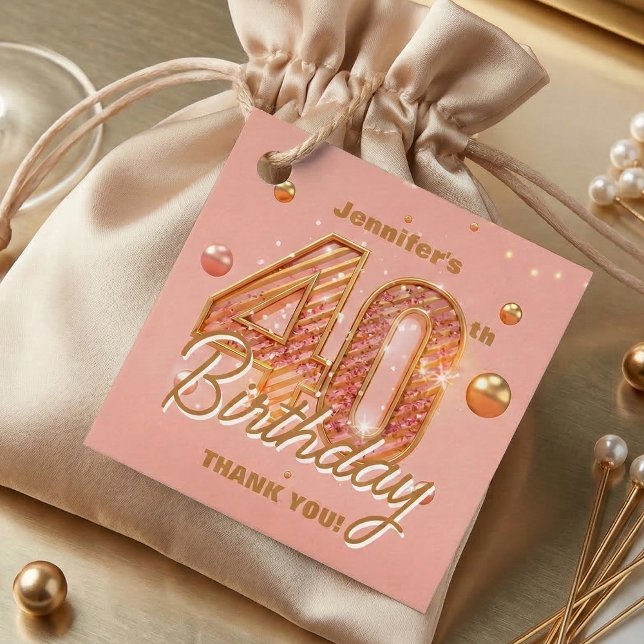 Étiquettes Cadeau Blush Pink and Gold Glam 40th Birthday Thank You (Créateur téléchargé)