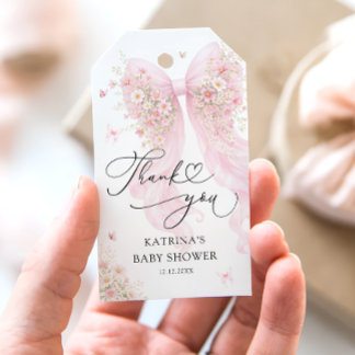 Étiquettes-cadeau Blush Pink Bow Butterfly Baby Shower Thank You