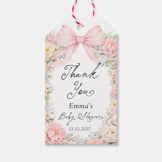 Étiquettes-cadeau Blush Pink Bow Garden Baby Shower Thank you (Devant)