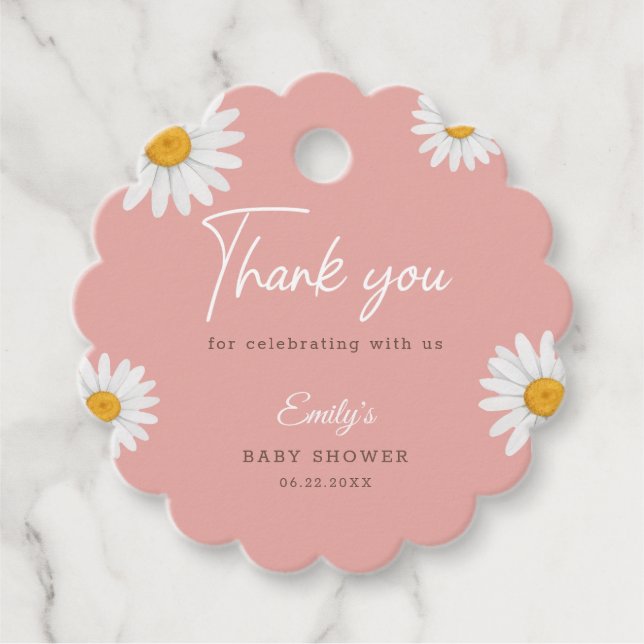 Étiquettes Cadeau Blush Pink Daisy Floral Baby Shower (Devant)