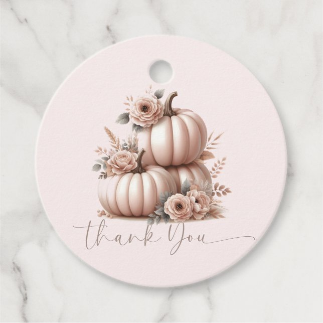 Étiquettes Cadeau Blush Pink Fall Citrouille merci (Devant)