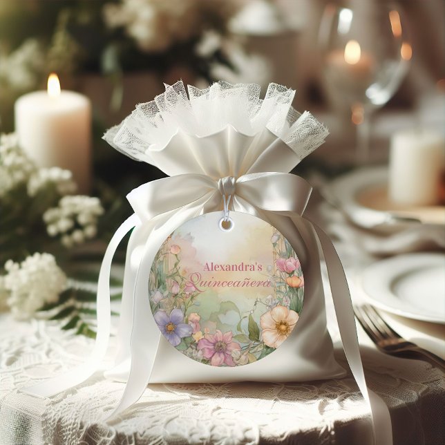 Étiquettes Cadeau Blush Pink Floral Quinceanera Celebration (Créateur téléchargé)
