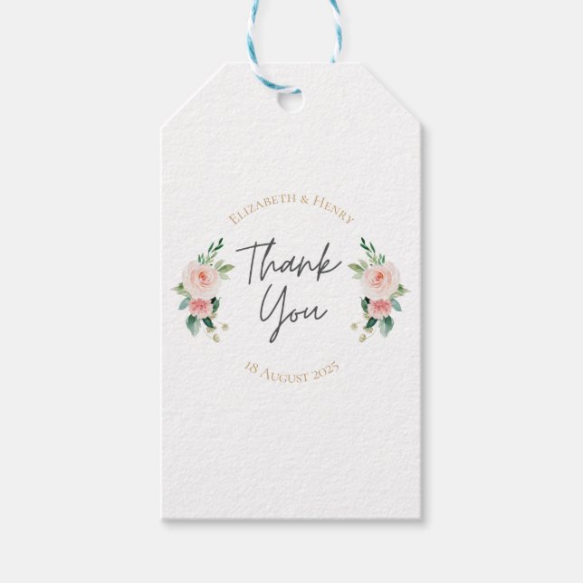 Étiquettes-cadeau Blush pink gold floral peony thank you wedding  (Devant)