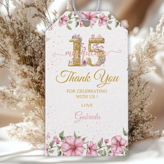 Étiquettes-cadeau Blush Pink Golden Mis Quince Quinceañera  (Créateur téléchargé)