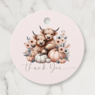 Étiquettes Cadeau Blush Pink Highland Cow Fall merci