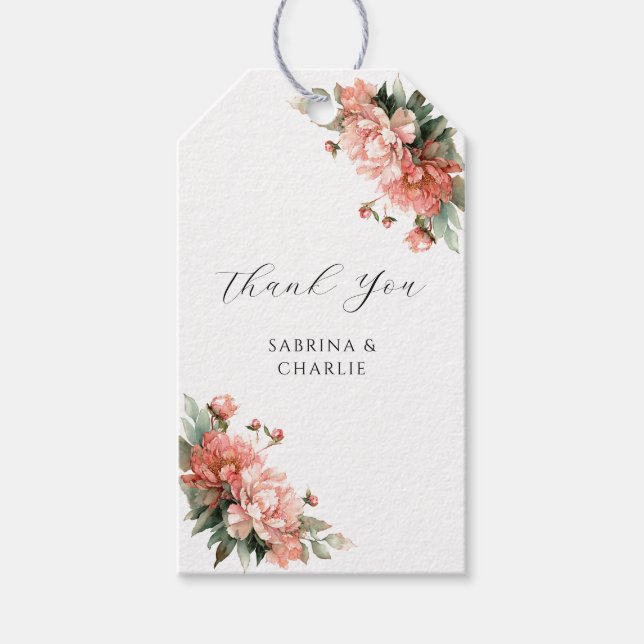 Étiquettes-cadeau Blush Pink Peony Coral Elegant Floral Wedding (Devant)