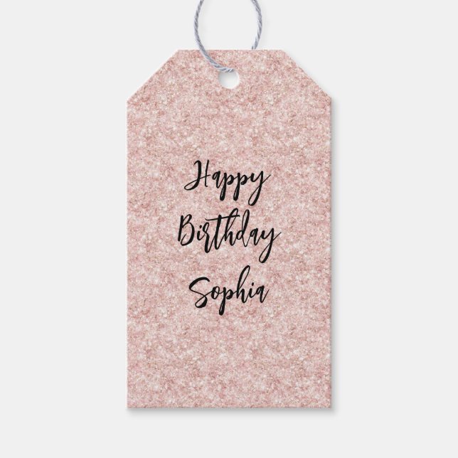 Étiquettes-cadeau Blush Pink Sparkle Glitter Birthday (Devant)
