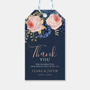 Étiquettes-cadeau Blush Rose et Midnight Marine Florals Merci Favori