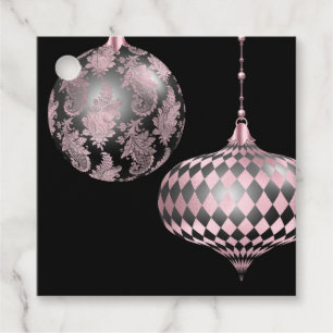 Étiquettes Cadeau Blush rose Noël Damas et Arlequin