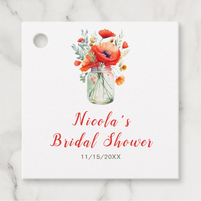 Étiquettes Cadeau Bocal mason Fleurs de pavot rouge pour la fête de  (Devant)