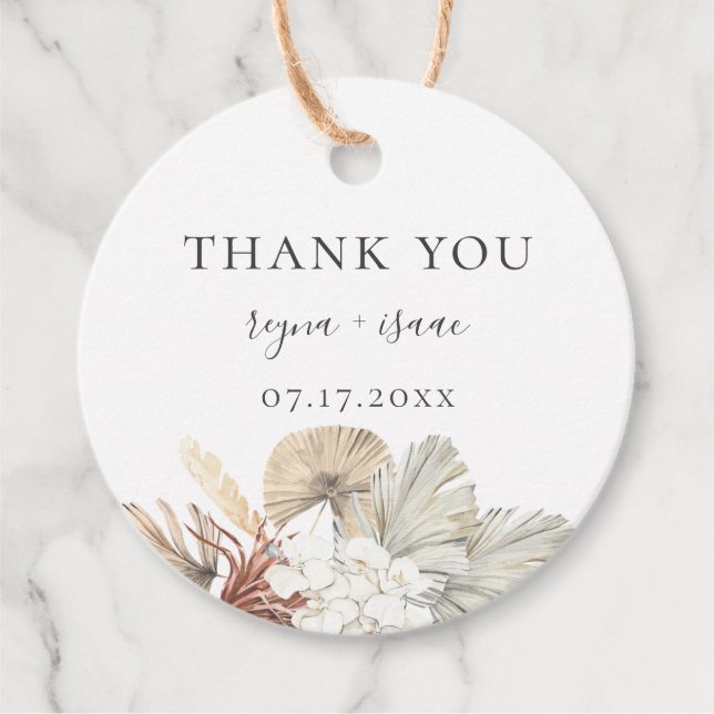 Étiquettes Cadeau Bohème Botanique Mariage Merci (Devant)