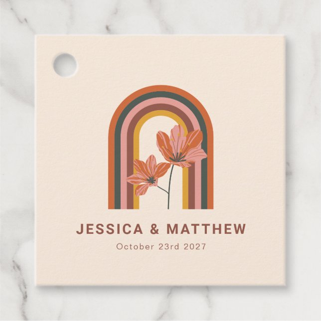 Étiquettes Cadeau Bohème Personnalisé Automne Terracotta Mariage Flo (Devant)