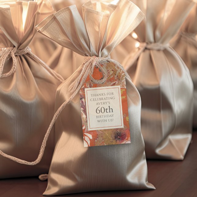 Étiquettes-cadeau Boho Abstrait artistique coloré 60e anniversaire (A colorful abstract gift tag for a 60th birthday party or any age!)