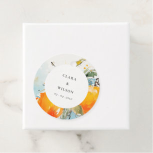 Étiquettes Cadeau Boho Abstrait Sketchy Orange Garden Mariage