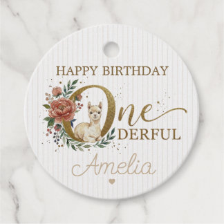 Étiquettes Cadeau Boho Alpaca Anniversaire Douce Fleur de Rose Pouss