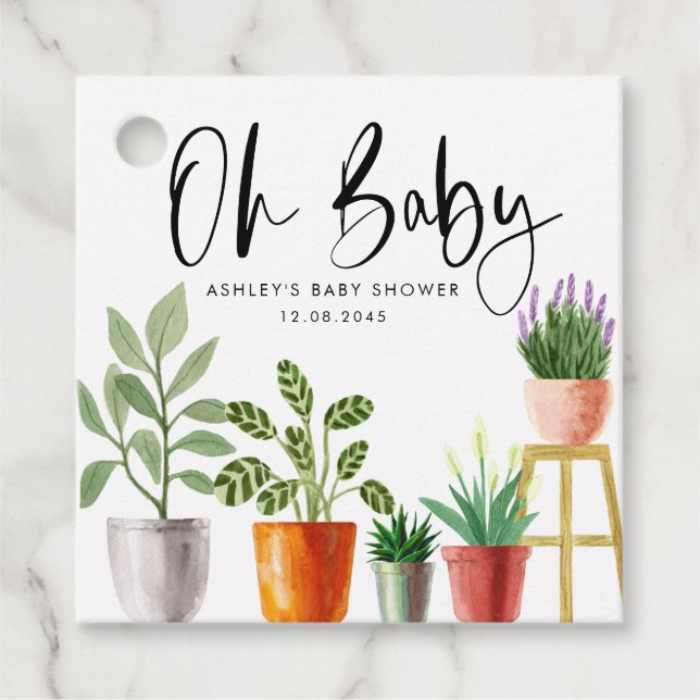 Étiquettes Cadeau Boho Aquarelle Poted Houplant Baby shower (Devant)