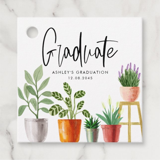 Étiquettes Cadeau Boho Aquarelle Poted Houseplants Graduation (Devant)