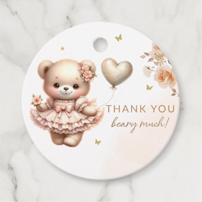 Étiquettes Cadeau boho aquarelle teddy bear baby shower merci (Devant)