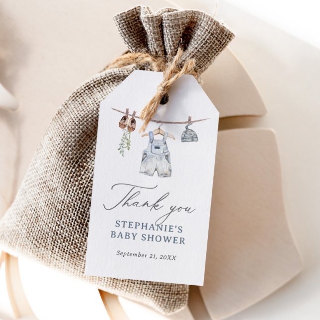 Étiquettes-cadeau Boho Aquarelle Vêtements bébé Baby shower garçon (Créateur téléchargé)