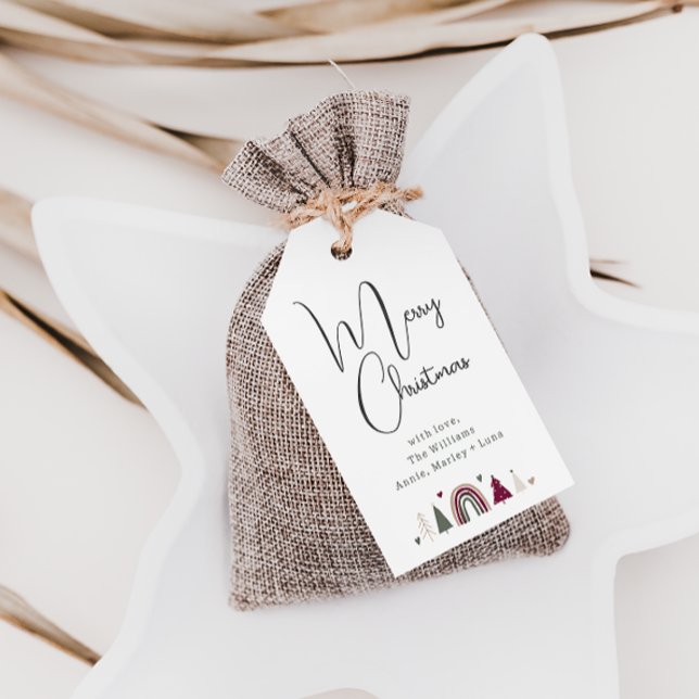 Étiquettes-cadeau Boho Arc en ciel et Coeurs Joyeux Noël Famille (Créateur téléchargé)