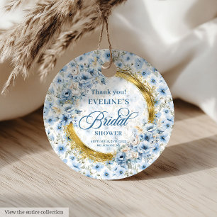 Étiquettes Cadeau Boho Bleu Poussiéreux Fleurs Sauvages Dorées Baby