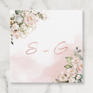 Étiquettes Cadeau Boho bleu rose floral mariage initiales monogramme