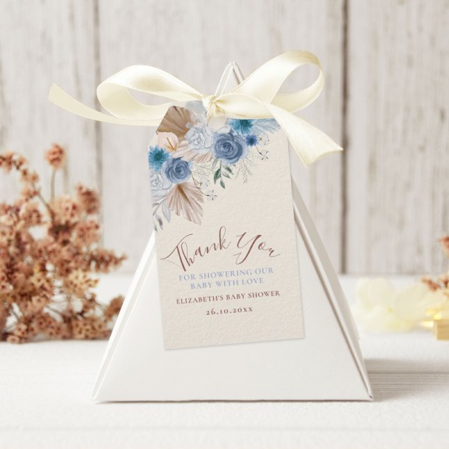 Étiquettes-cadeau Boho Blue Rose Teddy Ours Avec Ballotte (Créateur téléchargé)