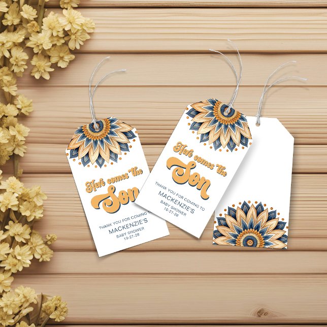 Étiquettes-cadeau Boho Blue Sunflower Typographie rétro (Boho Blue Sunflower Retro Typography Gift Tags)