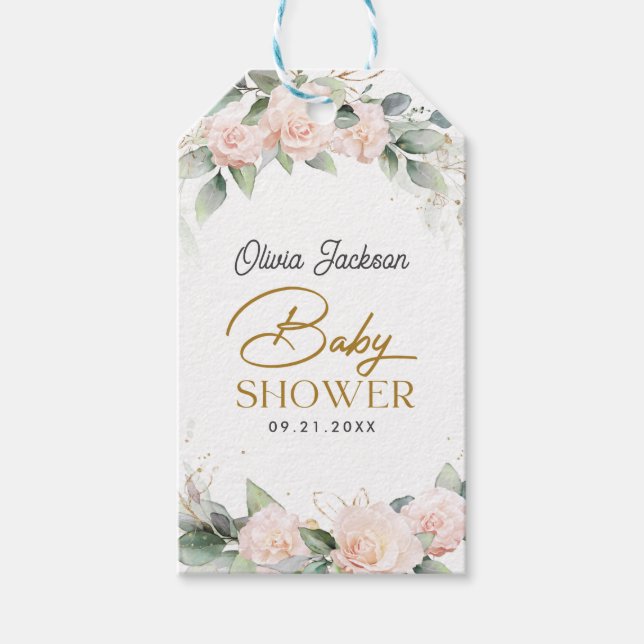 Étiquettes-cadeau Boho Blush Floral Eucalyptus Cadre Baby shower (Devant)