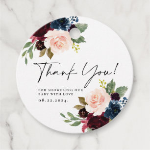 Étiquettes Cadeau Boho Blush Floral Merci Baby shower Tags cadeaux