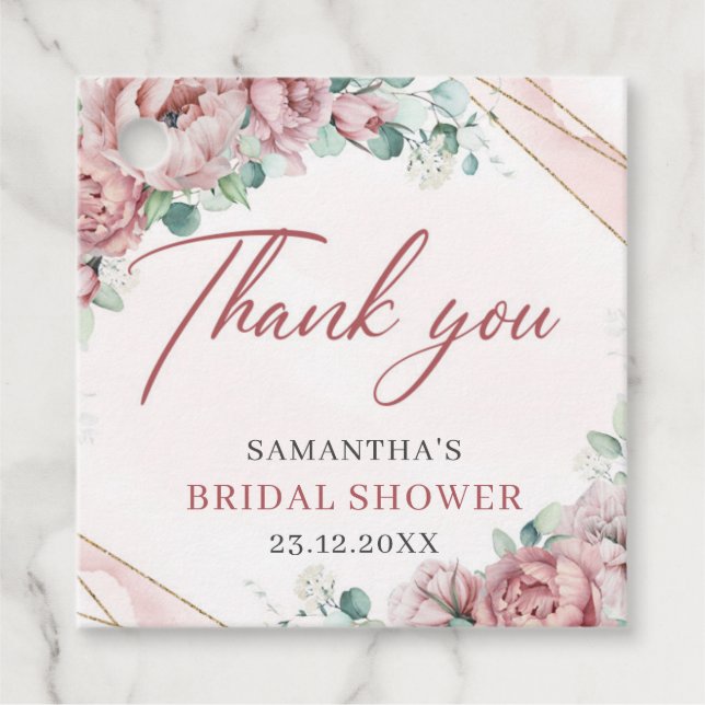 Étiquettes Cadeau Boho blush floral or nuptiale douche de couleur (Devant)