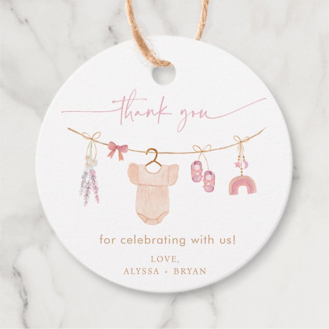 Étiquettes Cadeau Boho Blush rose Vêtements de bébé Baby shower fill (Devant)