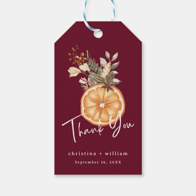 Étiquettes-cadeau Boho Bourgogne Vacances d'hiver Mariage séché Oran (Devant)