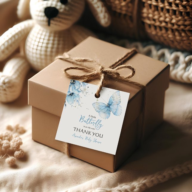 Étiquettes Cadeau Boho Butterfly Wildflower Floral Blue Baby Shower (Créateur téléchargé)