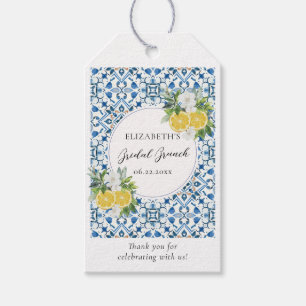 Étiquettes-cadeau Boho Chic Citron Italien Carrelage Bleu Baby Showe