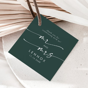 Étiquettes Cadeau Boho Chic Emerald Green M. et Mme la Mariage