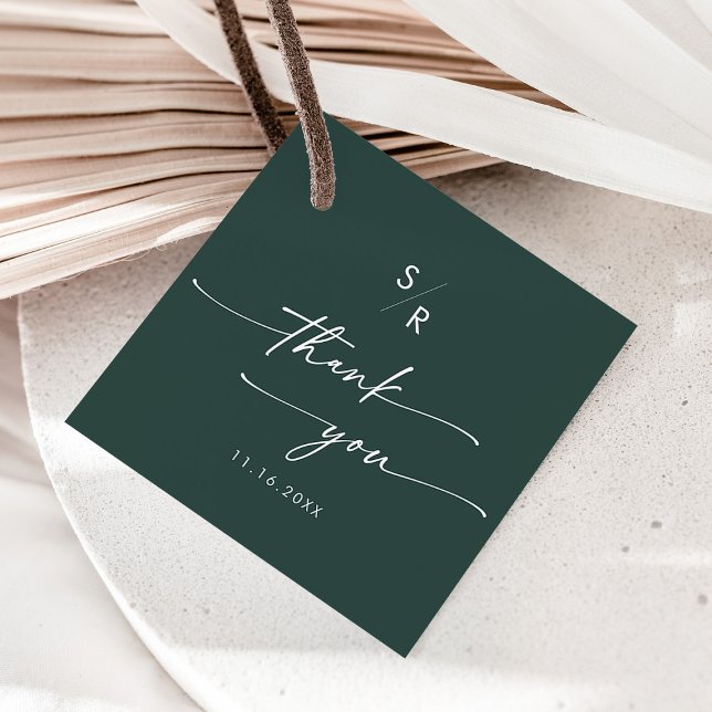 Étiquettes Cadeau Boho Chic Emerald Vert Monogramme Merci (Créateur téléchargé)