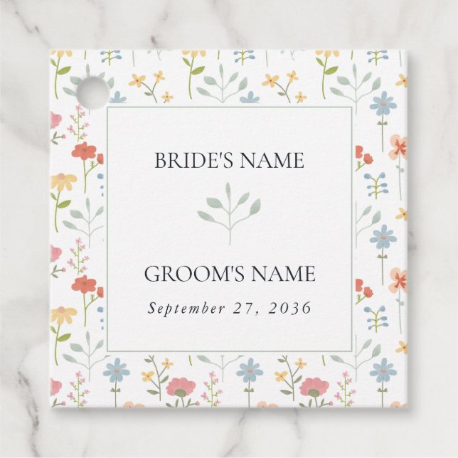 Étiquettes Cadeau Boho Chic Fleur sauvage Moderne Floral Mariage (Devant)