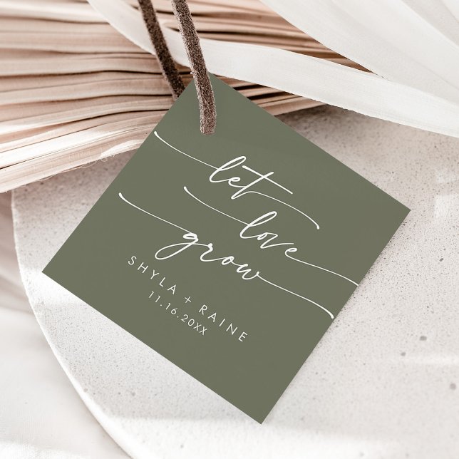 Étiquettes Cadeau Boho Chic Olive Green Let Love Grow Mariage (Créateur téléchargé)