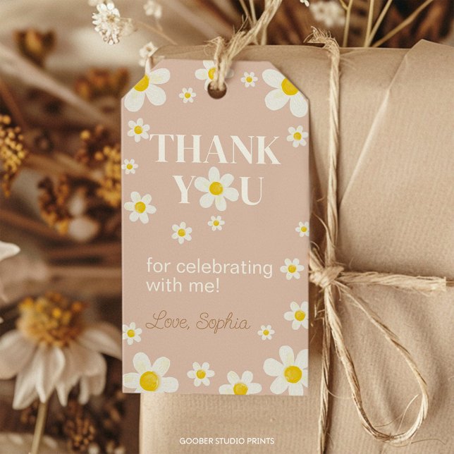 Étiquettes-cadeau Boho Daisy Bloom Anniversaire Merci de fête (Créateur téléchargé)