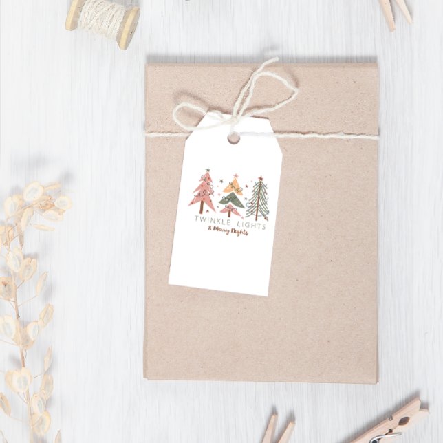 Étiquettes-cadeau Boho d'hiver Twinkle Lights Arbres Noël (Créateur téléchargé)
