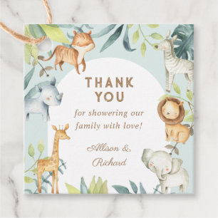 Étiquettes Cadeau Boho doux safari animaux sauge baby shower