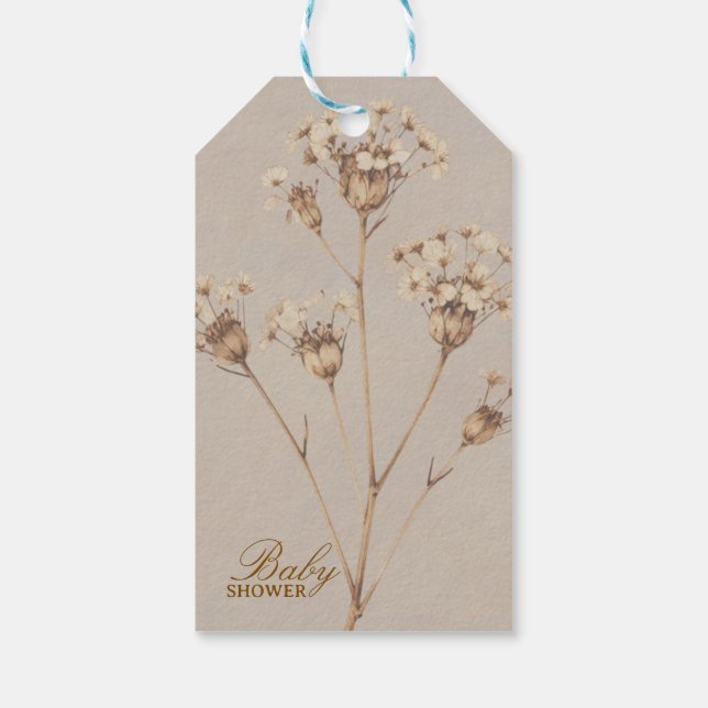Étiquettes-cadeau Boho Dried Flower Baby Shower Invitation (Dos)