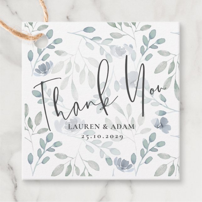 Étiquettes Cadeau Boho Eucalyptus Chic Dusty Motif bleu Mariage (Devant)