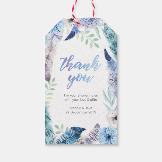 Étiquettes-cadeau Boho Feather merci pour les balises (Devant)