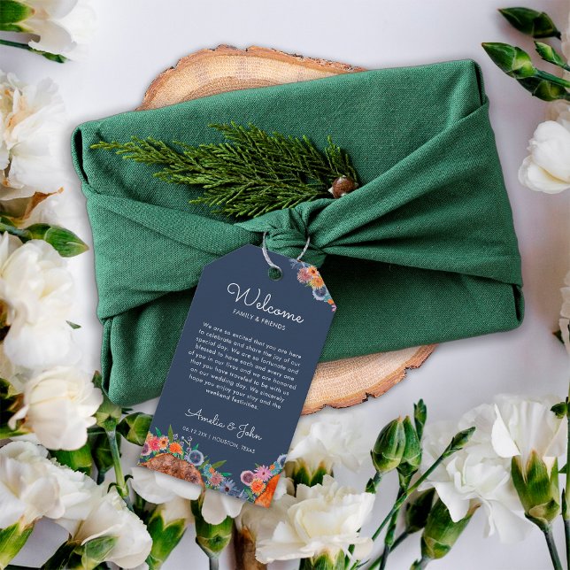 Étiquettes-cadeau Boho Fleur sauvage Mariage de bienvenue panier cad (Créateur téléchargé)